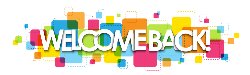 \"welcome back\" on color blocks